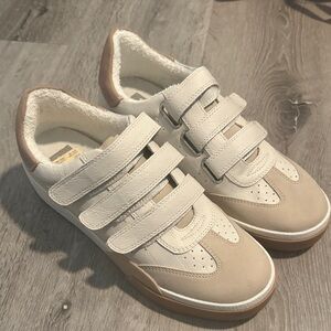 Women's Cream and White Velcro Sneakers